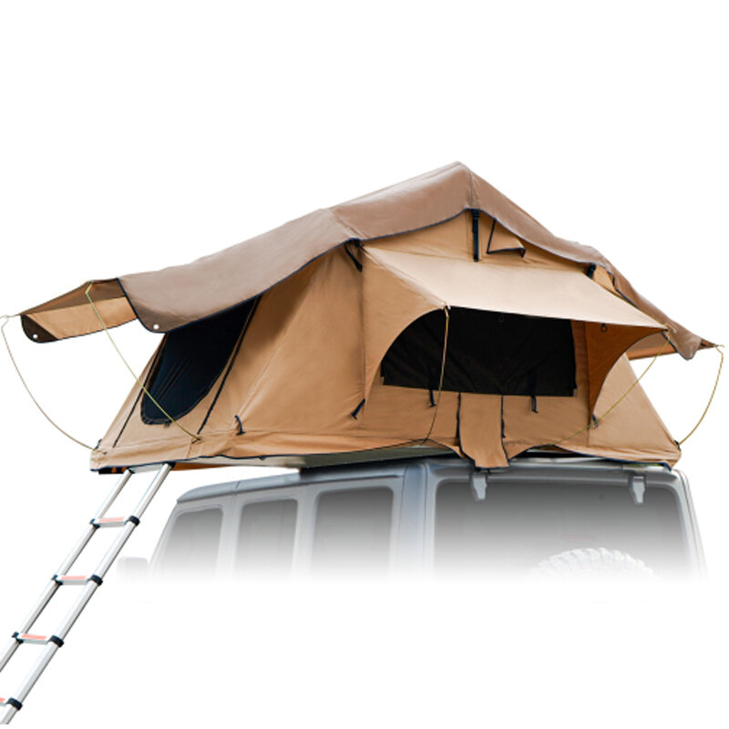 Image of [US Direct]3-4 Person Caravan Tent Roof Tent Retractable Ladder Double Door Sunproof Breathable Large Space Outdoor Camp